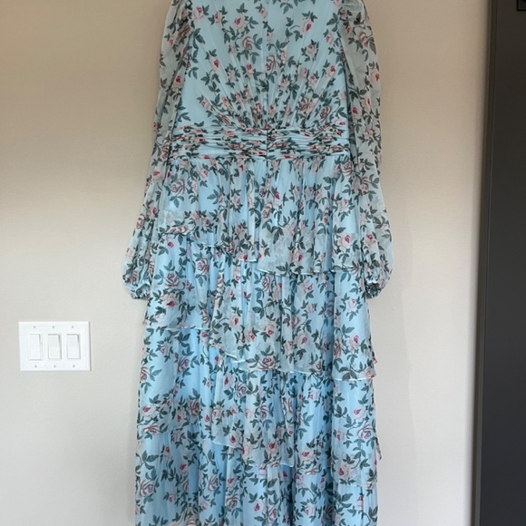 Mac Duggal Bishop Sleeve Floral Print Long Sheer Dress - Picture 8 of 10